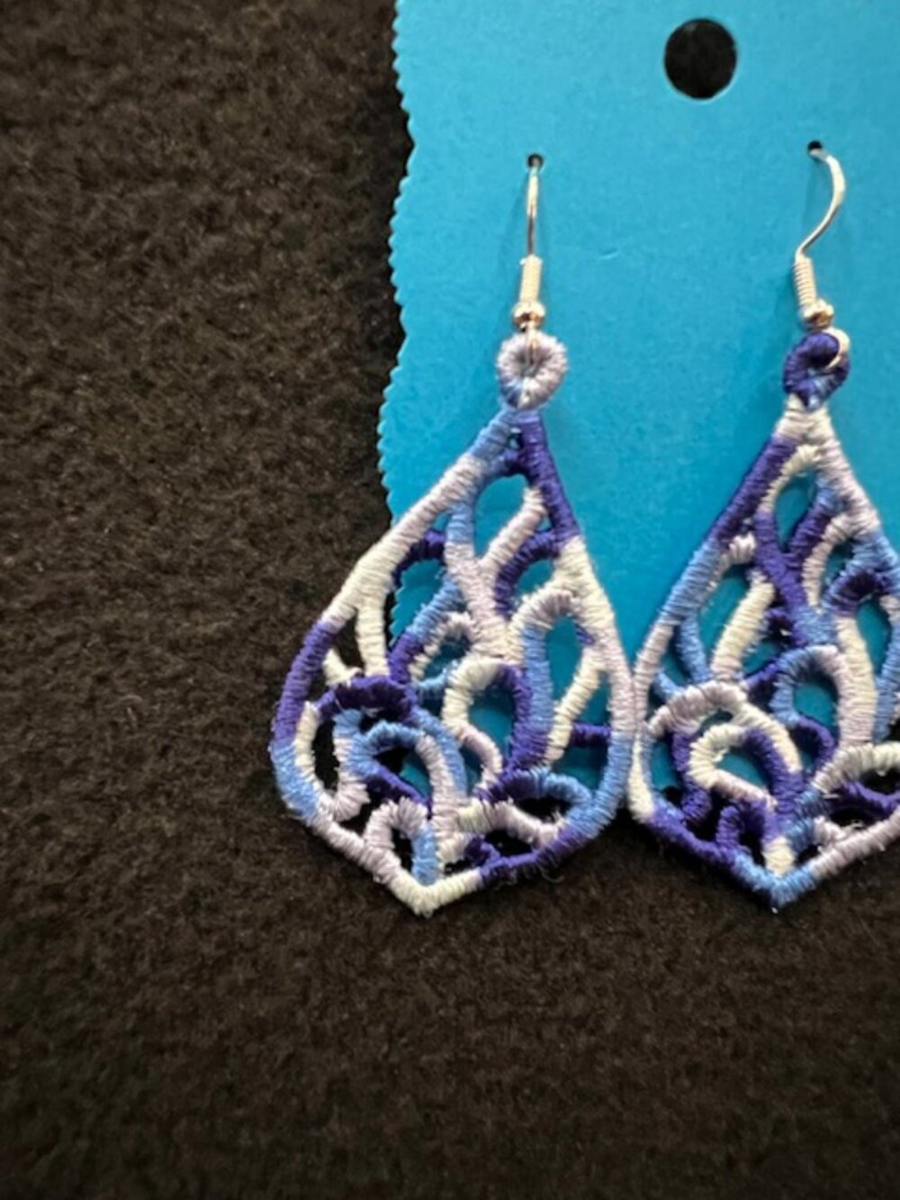 Homemade Varigated Blue Lace Teardrop Earrings - Picture 2 of 5